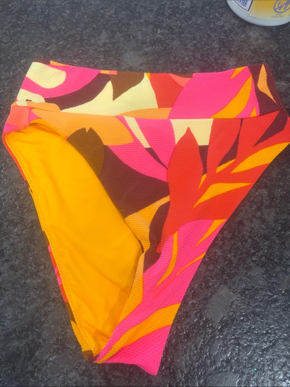 aerie High-Waist Floral Bikini Bottom in Hot Pink, Orange & Yellow